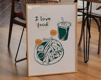 Retro Food Print, Fries and Soda, Kitchen Wall Art (Digital Download)