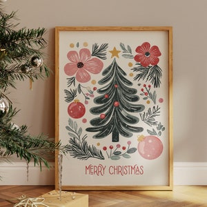 Arte navideño retro, Feliz Navidad, Láminas navideñas retro, Imprimibles navideños, Decoración navideña bohemia, Decoración acogedora de invierno, DESCARGA DIGITAL