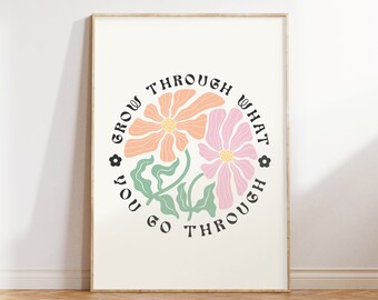 Boho Floral Art Print, Inspirational Quote (Digital Download)