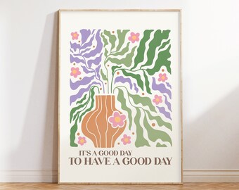 Boho Floral Art Print, Positive Quote, Retro Home Decor (Digital Download)