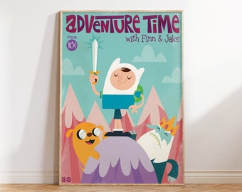 Retro Finn the Human and Jake the Dog Art Print, Birthday Gift Ideas, Gift for Adventure Time Fans, Adventure Time Poster Digital Download