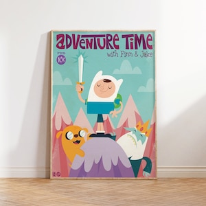 Retro Finn the Human and Jake the Dog Art Print, Birthday Gift Ideas, Gift for Adventure Time Fans, Adventure Time Poster Digital Download