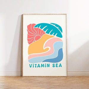 Vitamin Sea Print, Beachy Print, bunte Sommerdrucke, Sommer druckbare Kunst, Strandhausdekor, süße Küstenwandkunst, DIGITAL DOWNLOAD