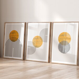 Mid Century Art Prints Set of 3, Neutral Modern Wall Art Decor, Trendy Minimalist Prints, Boho Style Art Prints, Orange Black Rainbows Art