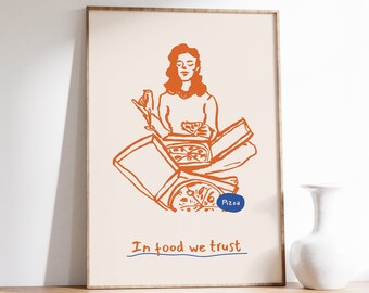 Retro Kitchen Pizza Print, Food & Drink Art (Digital Download)