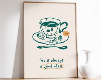 Lámina artística retro de cocina de té: "El té siempre es una buena idea" (descarga digital)