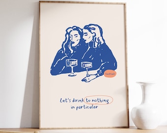 Let&#39;s Drink to Nothing in Particular Print, Retro Cocktail Print, Funky Cocktails Art, Home Bar Cart Decor, Ręcznie Rysowane Koktajle Prints