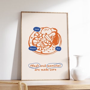 Meals and Memories are Made Here Print, Preppy Kitchen Wall Art, Cute Cooking Art, Funky Food Art Poster, Hand Drawn Food & Drink Prints