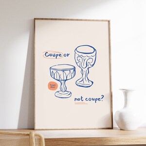 Coupe glasposter, retro decor barwagen, funky drankjes kunstposter, handgetekende eten en drinken prints, barwagen afdrukbare kunst, barwagen kunst aan de muur