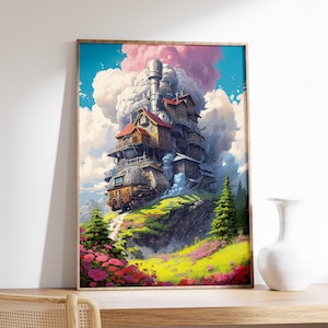 Howl's Moving Castle Poster, Sophie and Howl Art, Anime Decor, Studio Ghibli Inspired Wall Art, Howls Moving Castle Print, Digital Download