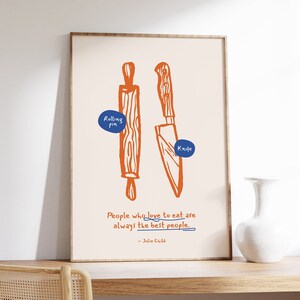 Kitchen Utensils Print, Food Quotes Print, Retro Rolling Pin Print, Cute Cooking Art, Funky Food Art Poster, Hand Drawn Food & Drink Prints