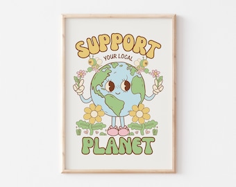 Retro Earth Day Printable Art, Planet Earth Poster (Digital Download)