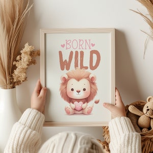 Born To Be Wild, Neutral Nursery Decor, Kids Room Wall Art, Animals Nursery Wall Art, Lion Nursery Printable Art, Cute Baby Lion Art Print