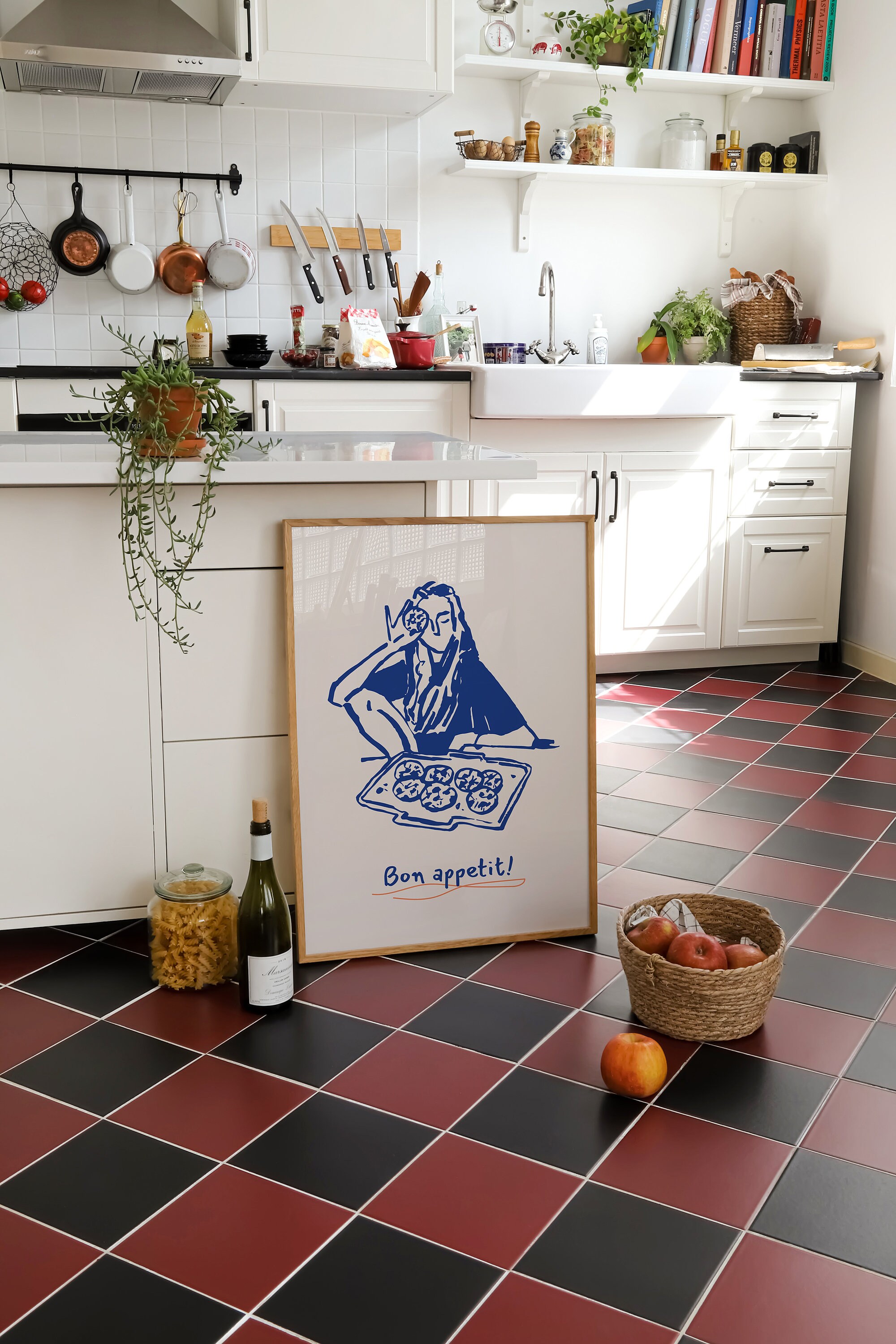 set of 2 bon appetit prints, retro cooking prints,... Bon Appetit Print, Retro Kitchen Wall Art, Cute Cooking Art, Girl ...