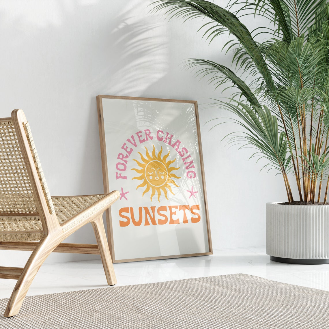Forever Chasing Sunsets Print, Retro Boho Summer Art (digital Download ...