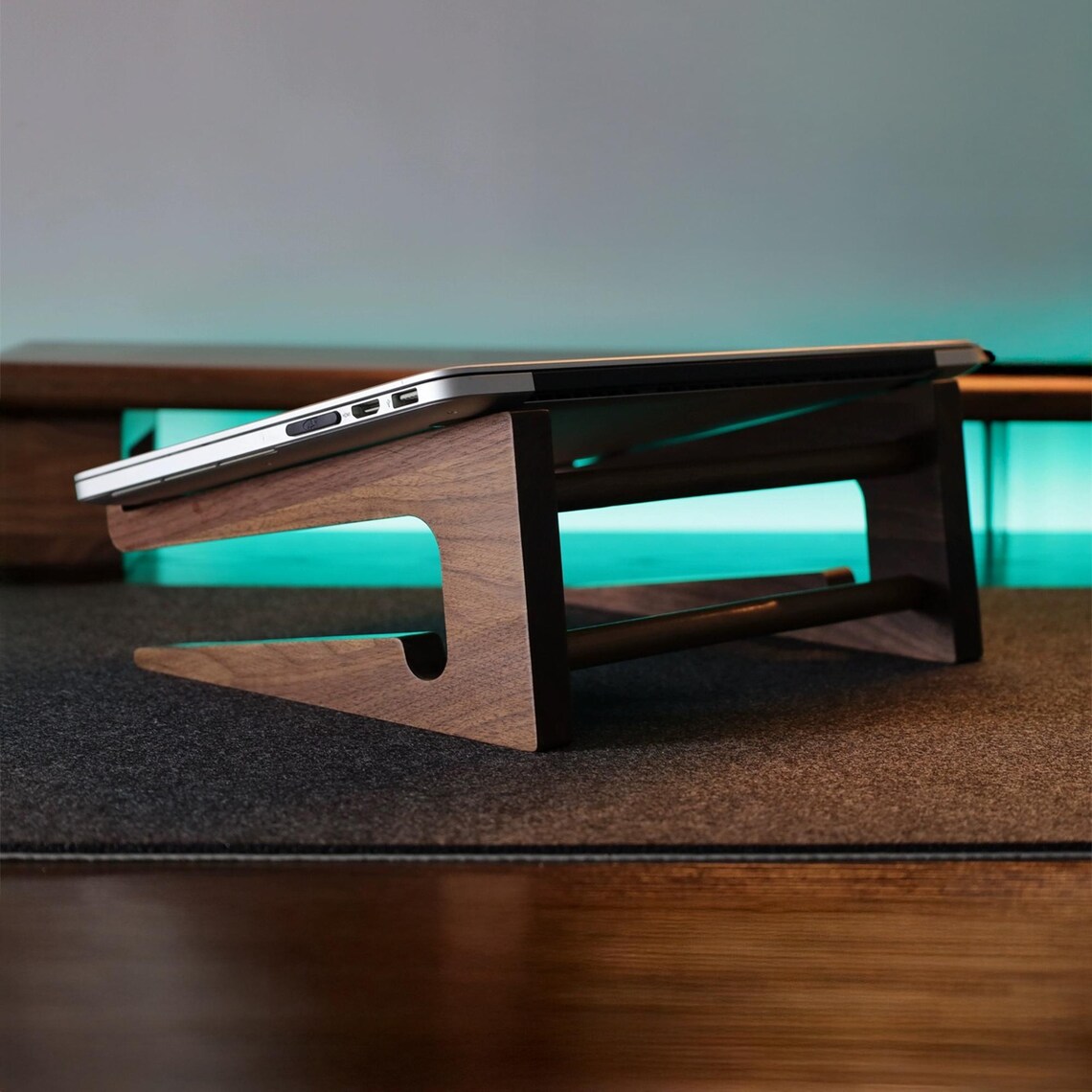 Handcrafted Wooden MacBook Riser, Minimalist Walnut Desk Organizer ...