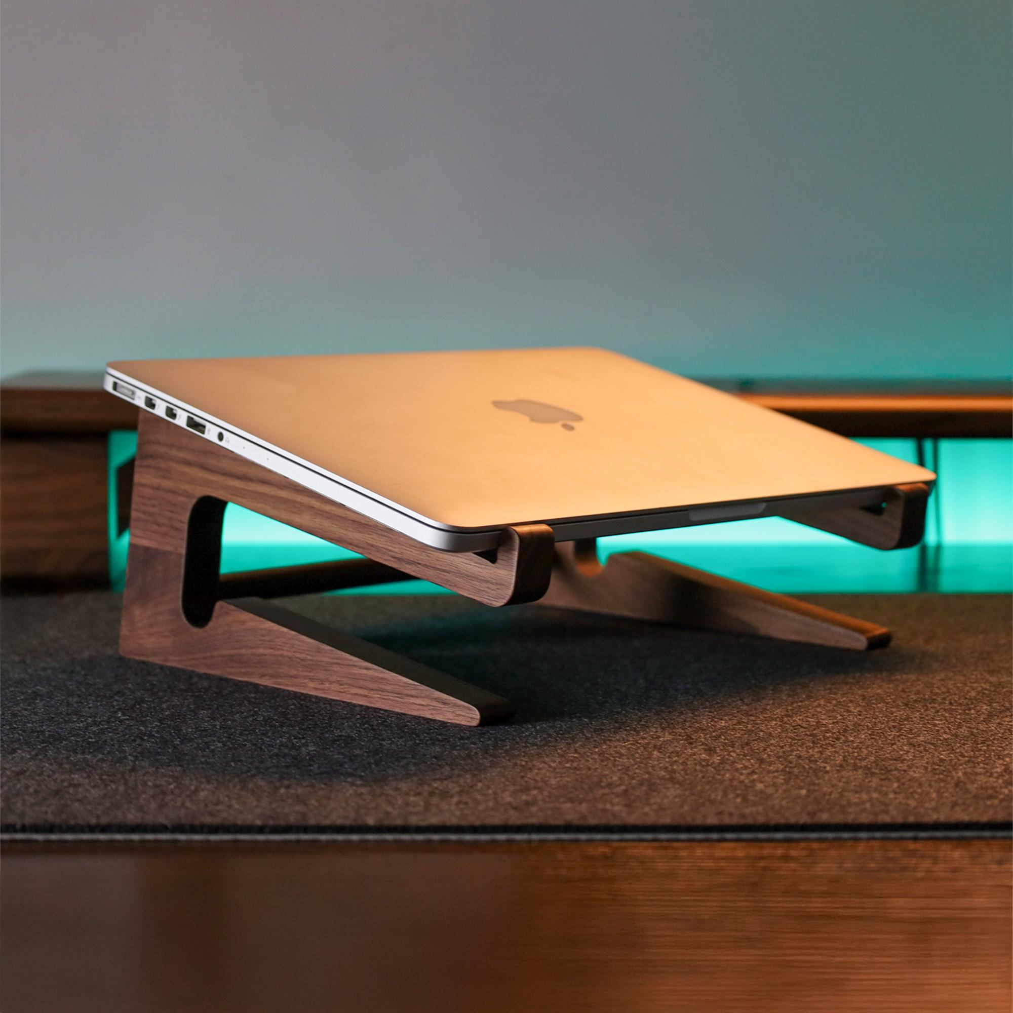 Handcrafted Wooden MacBook Riser, Minimalist Walnut Desk Organizer ...