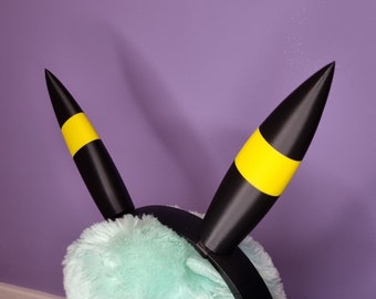 Pair of black & yellow cosplay ears for headset or headphones attachment, 3d printed accessory for gamers and streamers