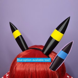 Simpatiche orecchie anime nere e gialle (o blu) per cosplay, accessorio per costume stampato in 3D su una fascia