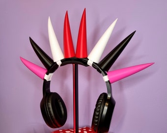 Demon horns for headset or headphones attachment, available in black / red / white / pink colors, accessory for gamers and streamers