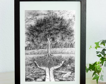 Tree of Life Art Print: Pagan Folklore Ink Drawing