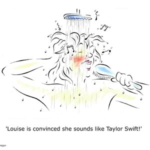 Funny Personalised Cartoon of Woman Singing in the Shower, Customised Humorous Bathroom Drawing, Girl Singing Fun Art Print, Gift for Her