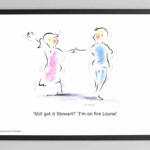 Dancing Queen: Custom Cartoon of Couple Jiving!, Personalised Art of Man and Woman Dancing, Humorous Captioned Drawing, Perfect Fun Gift