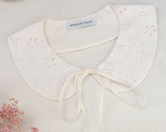 White embroidered cotton removable collar, detachable collar, collar with flowers, blouse collar, cottagecore accessories