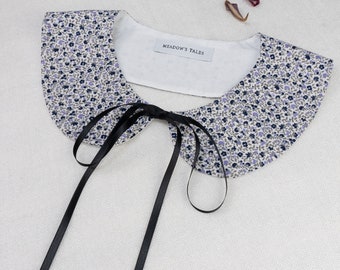 Blue floral cotton removable collar, detachable collar, collar with blue flowers, blouse collar, cottagecore accessories