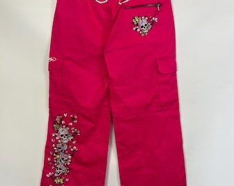 Vintage Ed Hardy Skull Blossom magenta cargo pink pants Y2K