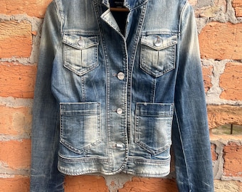 Giacca in denim vintage Miss Sixty Y2K sbiadita molto rara Grande