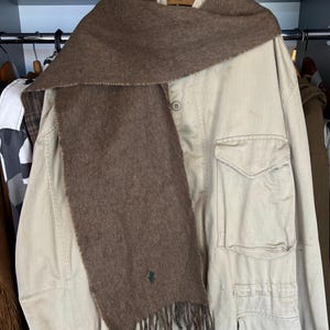 Polo Ralph Lauren Brown Herringbone Plaid Lambs Wool  Nylon Scarf Made Italy