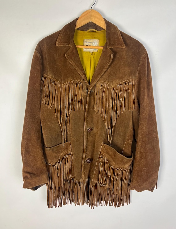 Vintage Pioneer Wear Leather Suede Western Fringe Jacket Size 40