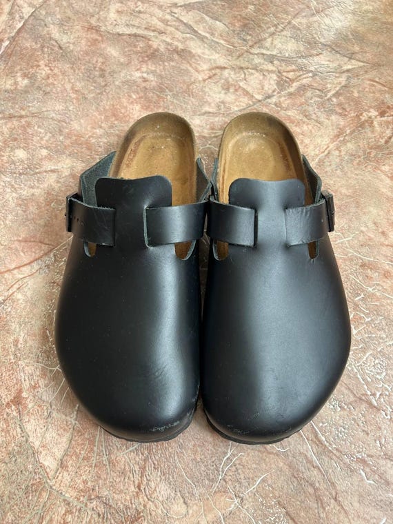 Vintage Y2K Birkenstock Black Leather Boston Slip on Mens
