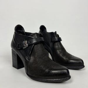 A.S.98 AirStep Y2K Gothic Rock Pumk Black Leather Textured Heel Ankle Boots