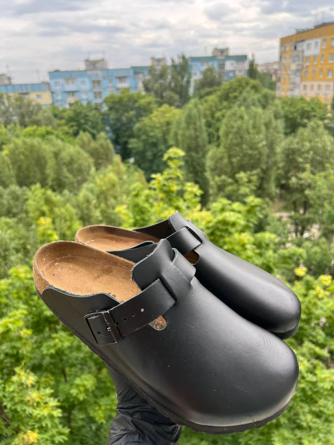 Vintage Y2K Birkenstock Black Leather Boston Slip on Mens Clogs US