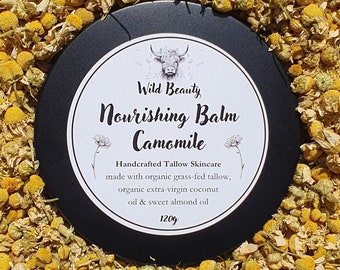 Organic Tallow & Camomile Balm | Nourishing - Soothing | Face - Body | Sensitive Skin | Family Skincare | 100% Natural | No Fragrance | 120g