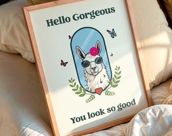 Llama with Sunglasses Art Print, Glamour Typography Poster (Digital Download)