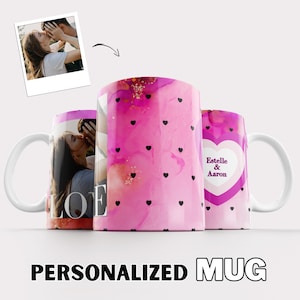 Caneca de amor personalizada: capture sua história de amor com fotos e nomes – presente exclusivo para aniversário, aniversário, amor eterno.