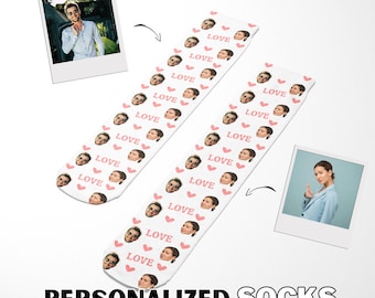 Custom socks: heart and lover's face photo. A step closer to your love. Perfect for a romantic and unforgettable gift!