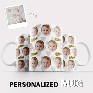 Personalisierte Gesichtstasse | Basteln Sie eine besondere Tasse mit Ihrem Gesicht, Namen und Ihren süßen Herzen. Perfekt für den Ausdruck von Liebe | Baby Gesichtsbecher | Haustier Becher.