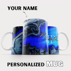 Elaborada solo para usted: taza personalizada con sus iniciales, nombre y un impresionante fondo artístico fluido/taza artística personalizada/idea de regalo única.