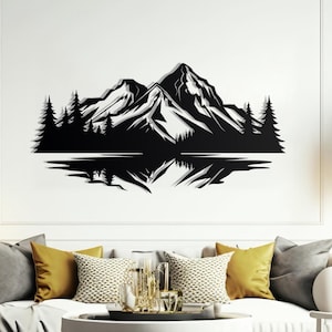 Art mural en métal forêt de montagne, décoration extérieure, silhouette de montagne, cadeau déco nature, décoration d&#39;intérieur, grande oeuvre d&#39;art murale en métal tendance, décoration de chambre