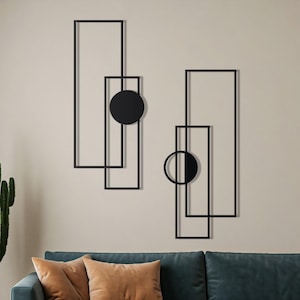 Modern Metal Wall Art Set, Vertical Black Geometric Wall Art, Abstract Unique Wall Decor, Metal Wall Decor, Modern Home Decor, Room Decor