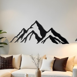 Décoration murale montagne en métal | Décoration murale en métal minimaliste | Art décoratif au trait moderne | Cadeau pour les amoureux de la montagne | Décoration d&#39;intérieur | Décorations murales naturelles