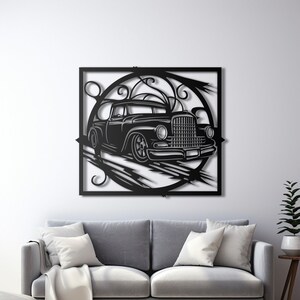Retro Style Metal Wall Decor - Vintage Metal Wall Art for Classic Car Enthusiasts