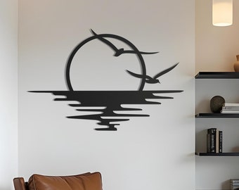 Sunshine Metal Wall Art, Sun and Seagulls Wall Decor, Sea Sparkle Metal Sign, Sunset Home Decor, Outdoor Decor, Birthday Gift, Sun Wall Art