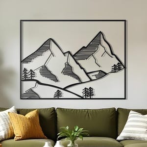 Décoration murale en métal paysage de montagne | Décoration murale en métal | Cadeau déco nature | Décoration extérieure | Grande oeuvre d&#39;art murale en métal | Décoration murale du salon