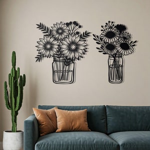 2 Set Flower In Pot Metal Wall Art, Home Garden Metal Wall Decor, Kitchen Ivy Flowers Wall Art, Gift for Mom, Christmas Gift, Birthday Gifts