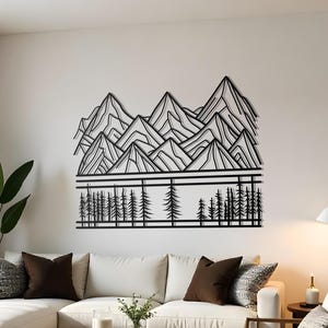 Décoration murale en métal en forme de forêt de montagne | Art mural forêt chalet | Décoration murale extérieure en métal | Cadeau déco nature | Décoration de la chambre | Décoration murale chalet